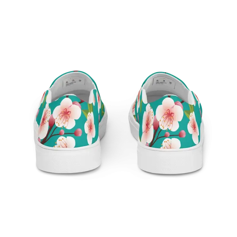 Blue Flowers on Womens Slip on Canvas Shoes